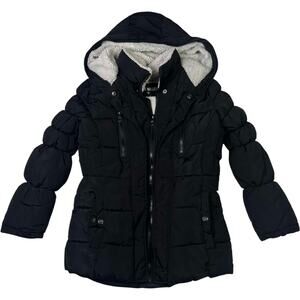 Steve Madden Black Puffer Coat Hooded Sherpa Lined Kid's Small Cozy Streetwear